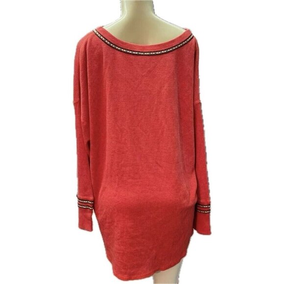 Woman Within +22/24 Autumn Blaze Button Neckline Waffle Knit Long Sleeve Top - Picture 4 of 5